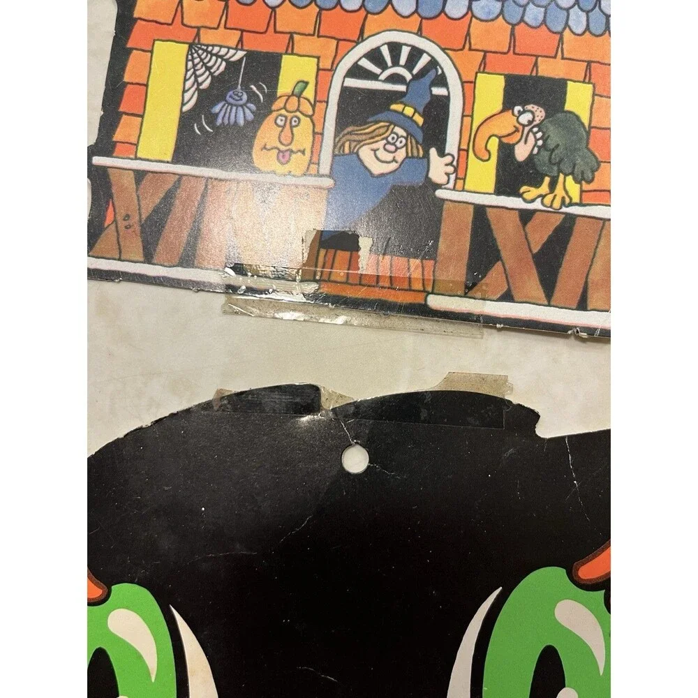 Vtg Beistle Halloween Decorations Die Cut Punch Out Ghosts Cat Jack-o-lantern